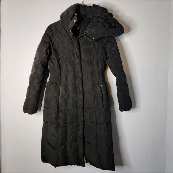 COLE HAAN Signature long line Women's Box-Quilt Down Coat With Bib Front Hood S - Picture 1 of 5